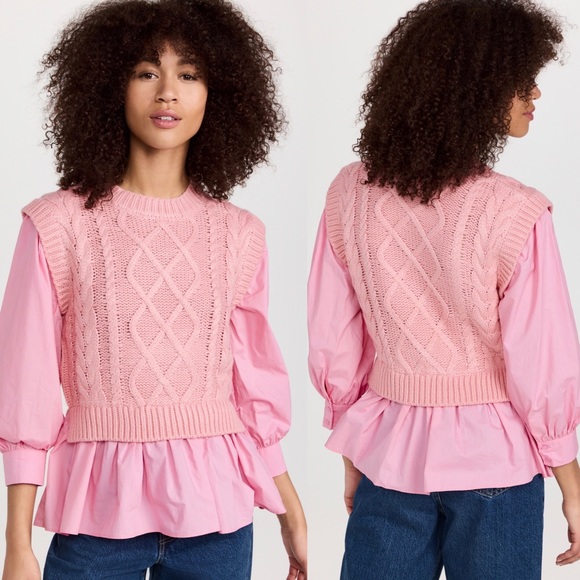 🆕 English Factory Mixed Media Cable Knit Sweater - Picture 4 of 7